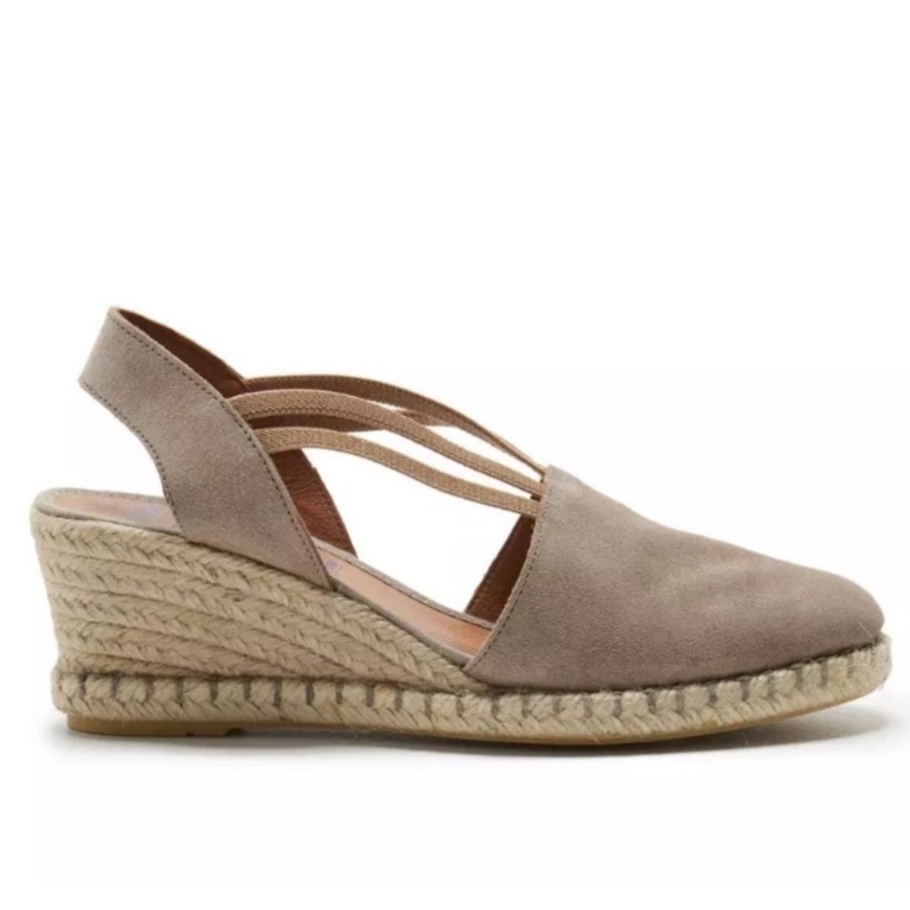 VERBENAS Maika Beachy Boho Tan Genuine Leather Slip On Espadrille Wedges - Picture 2 of 11